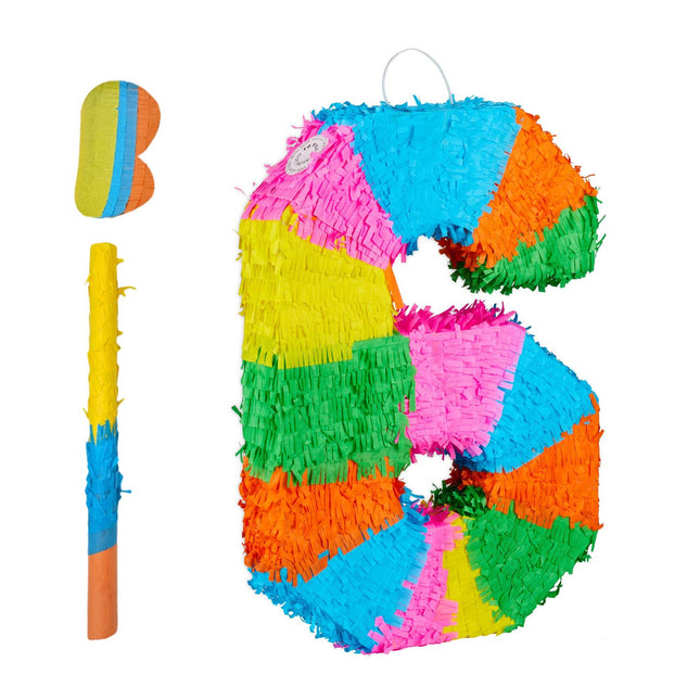 Zahlen-Piñata mit Schläger und Augenbinde für Partys