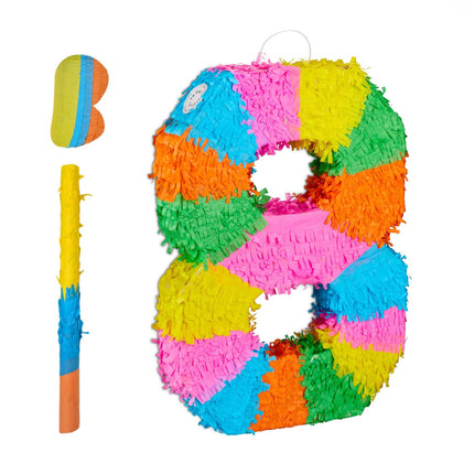 Zahlenpiñata mit Schlagstock und Augenbinde für Partys