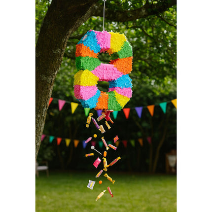 Zahlenpiñata mit Schlagstock und Augenbinde für Partys