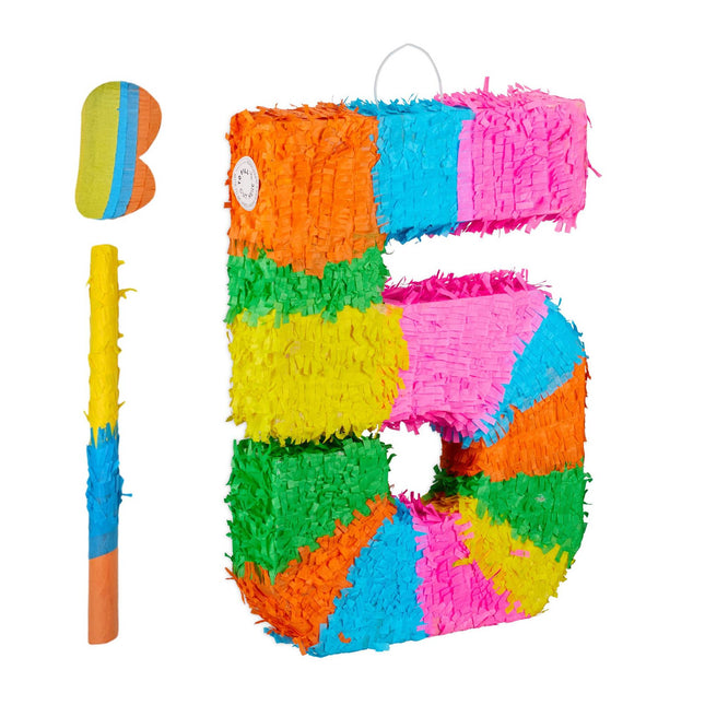 Zahlen-Piñata mit Schläger und Maske für Geburtstage