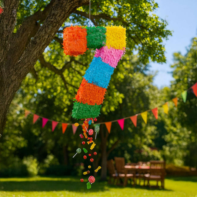 Zahlenpiñata mit Schlagstock und Augenbinde für Geburtstage