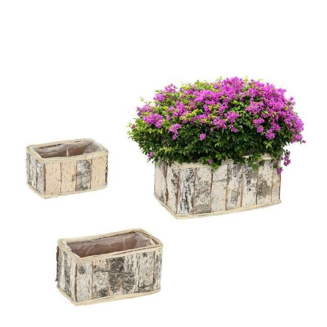 Länglicher Blumentopf Birke 3er Set