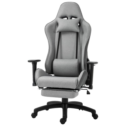 Ergonomická šedá kancelářská židle s polštáři pod hlavu a bedra