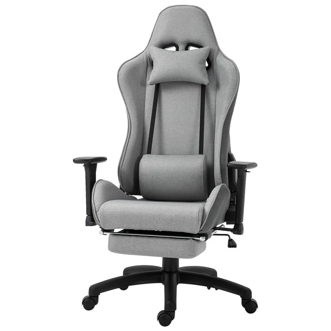Ergonomic gray office chair with head and lumbar cushions