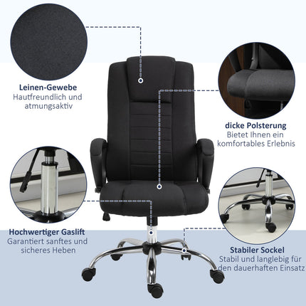 Ergonomischer schwarzer Bürostuhl mit Kopfstütze, höhenverstellbar
