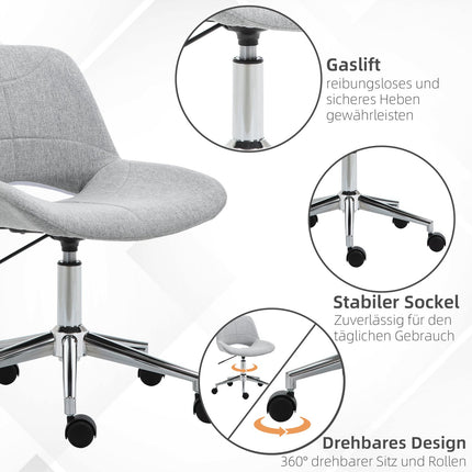 Chaise de bureau pivotante, réglable en hauteur, aspect lin, jusqu'à 110 kg, gris clair