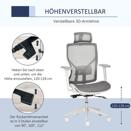 Ergonomischer Gaming-Bürostuhl, drehbar mit Lordosenstütze und 3D-Armlehnen