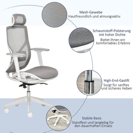 Ergonomischer Gaming-Bürostuhl, drehbar mit Lordosenstütze und 3D-Armlehnen