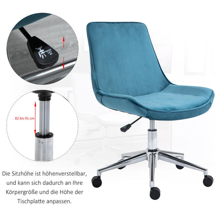 Bürostuhl, verstellbar, drehbar, blauer Samtbezug