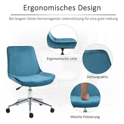 Bürostuhl, verstellbar, drehbar, blauer Samtbezug
