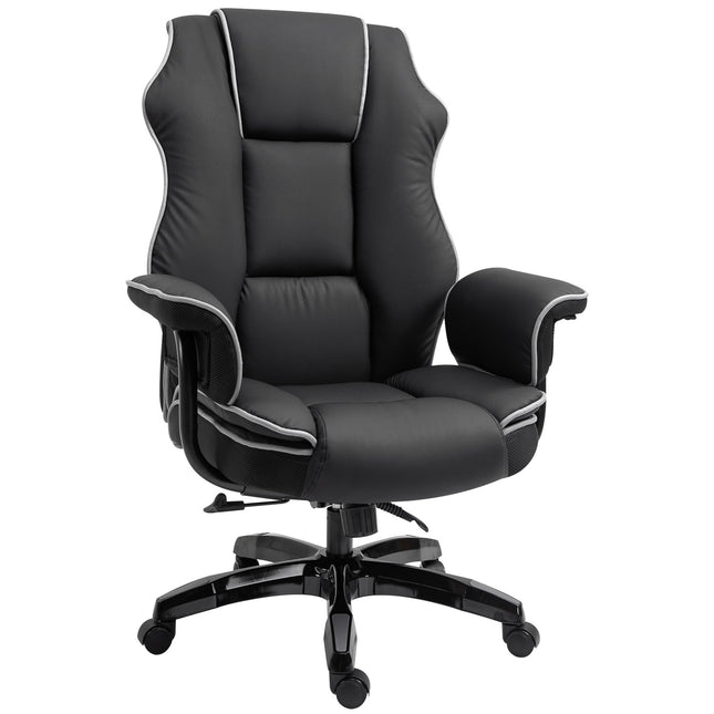 Ergonomischer Bürostuhl in schwarzem Kunstleder, verstellbar mit Armlehnen