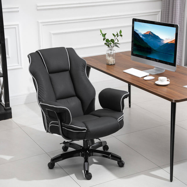 Ergonomischer Bürostuhl in schwarzem Kunstleder, verstellbar mit Armlehnen