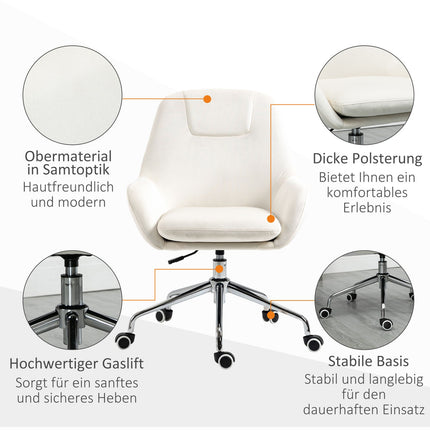 Ergonomischer Drehbürostuhl, höhenverstellbar, Samt Creme
