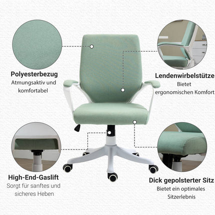 Ergonomischer grün-weißer Bürostuhl, Kippfunktion, 360° drehbar
