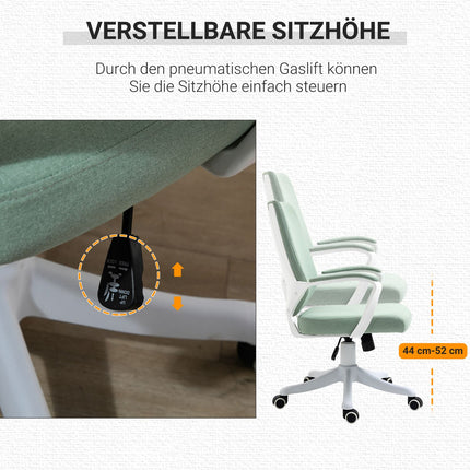 Ergonomischer grün-weißer Bürostuhl, Kippfunktion, 360° drehbar