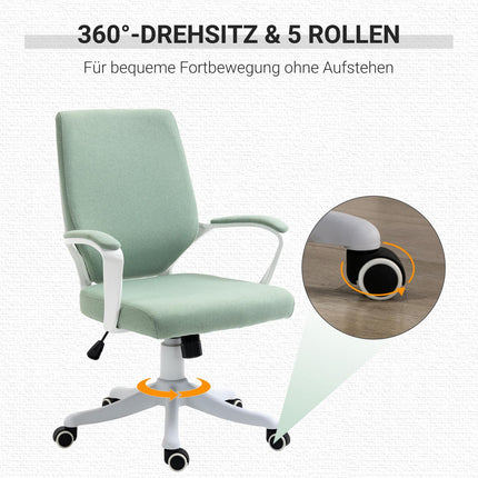 Ergonomischer grün-weißer Bürostuhl, Kippfunktion, 360° drehbar