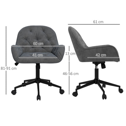Chaise de bureau ergonomique à bascule, hauteur réglable, aspect velours, gris foncé