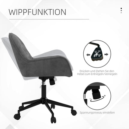 Chaise de bureau ergonomique à bascule, hauteur réglable, aspect velours, gris foncé