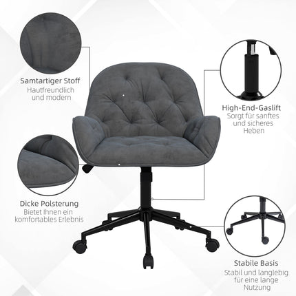 Chaise de bureau ergonomique à bascule, hauteur réglable, aspect velours, gris foncé
