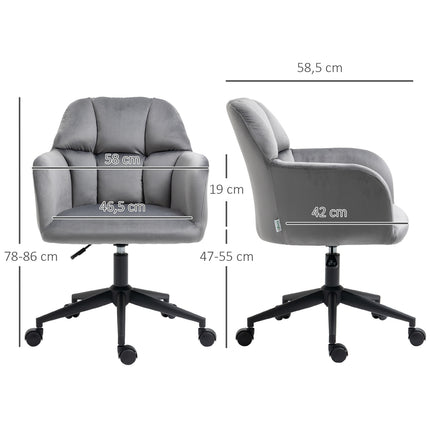Ergonomic velvet office chair, height adjustable, grey