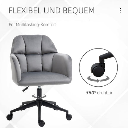 Ergonomic velvet office chair, height adjustable, grey