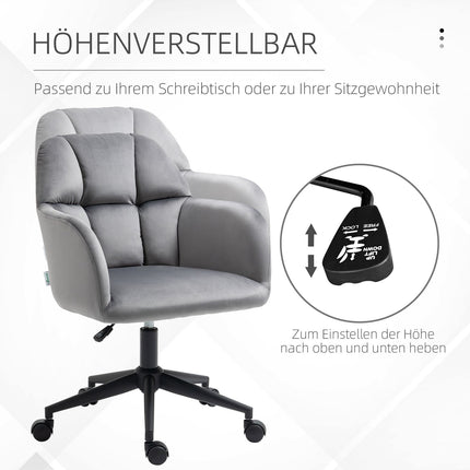 Ergonomic velvet office chair, height adjustable, grey