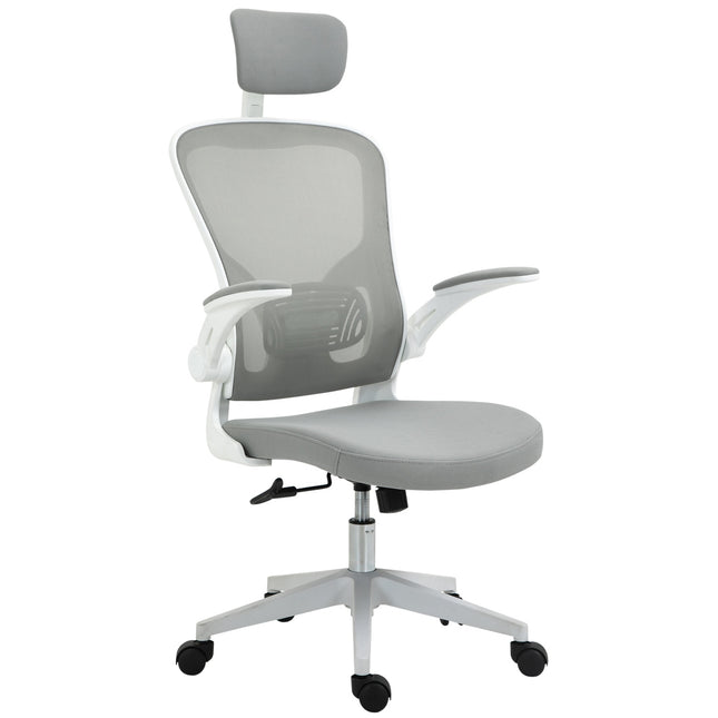 Ergonomischer Bürostuhl, hohe Rückenlehne mit Lordosenstütze, grau