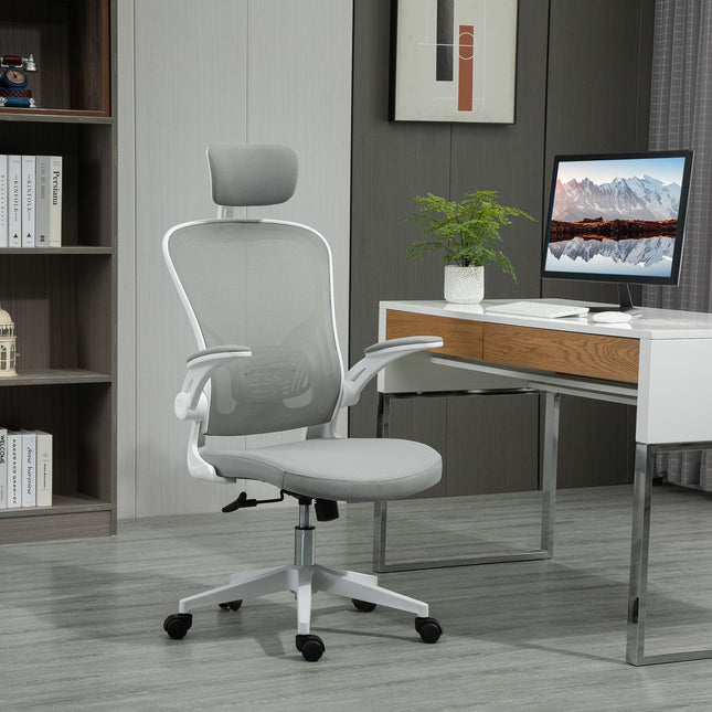 Ergonomischer Bürostuhl, hohe Rückenlehne mit Lordosenstütze, grau
