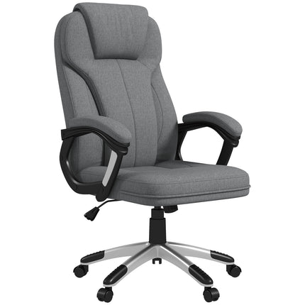Ergonomischer Bürostuhl – höhenverstellbar, graues Leinen, Kopfstütze