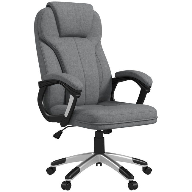 Ergonomic office chair - adjustable height, gray linen, headrest
