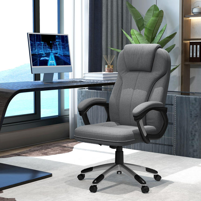 Ergonomic office chair - adjustable height, gray linen, headrest