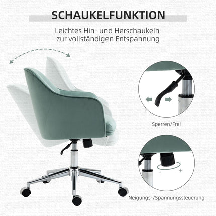 Ergonomischer Bürostuhl, höhenverstellbar, Samt, grün