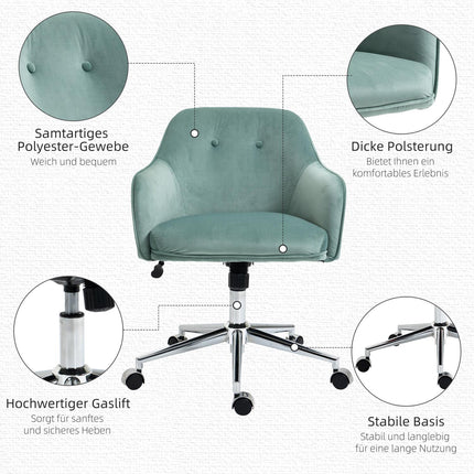 Ergonomischer Bürostuhl, höhenverstellbar, Samt, grün