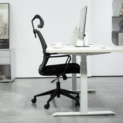 Bureaustoel Ergonomische bureaustoel met armleuning, verstelbare hoofdsteun, in hoogte verstelbare mesh-draaistoel met schommelfunctie, zwart