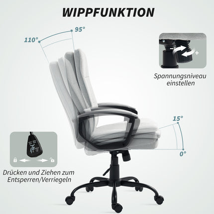 Ergonomischer Bürostuhl, verstellbar mit Armlehnen, graues Leinen