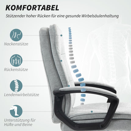 Ergonomischer Bürostuhl, verstellbar mit Armlehnen, graues Leinen