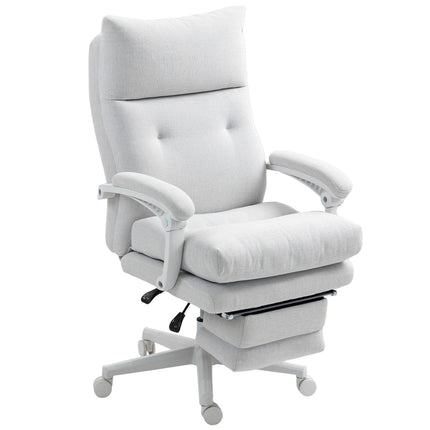 Ergonomischer Bürostuhl mit Lordosenstütze, Leinen, Creme