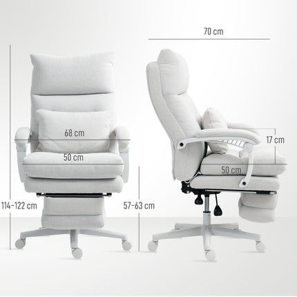 Ergonomischer Bürostuhl mit Lordosenstütze, Leinen, Creme