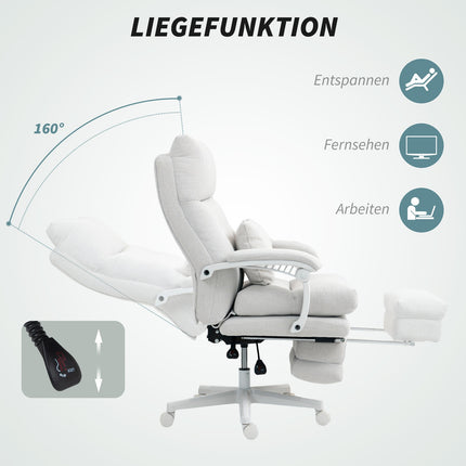 Ergonomischer Bürostuhl mit Lordosenstütze, Leinen, Creme
