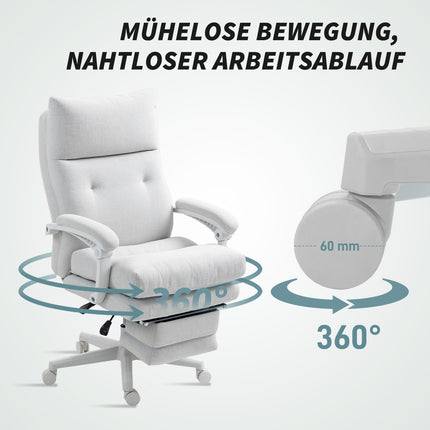 Ergonomischer Bürostuhl mit Lordosenstütze, Leinen, Creme