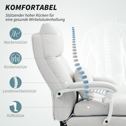 Ergonomischer Bürostuhl mit Lordosenstütze, Leinen, Creme