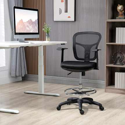 Chaise de bureau ergonomique avec accoudoirs, repose-pieds, résille, noire, 95-115 cm