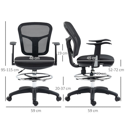Chaise de bureau ergonomique avec accoudoirs, repose-pieds, résille, noire, 95-115 cm