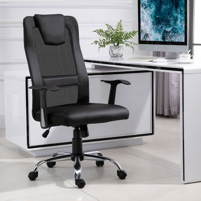 Ergonomic office chair in black PU leather, adjustable in height