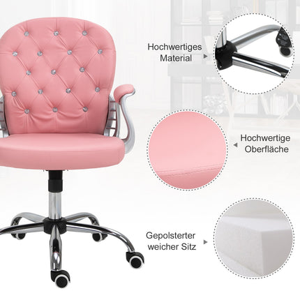Ergonomická kancelářská židle, růžová PU kůže, polstrované opěradlo, nastavitelná