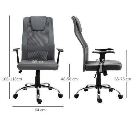 Ergonomická kancelářská židle ze šedé syntetické kůže, nastavitelná