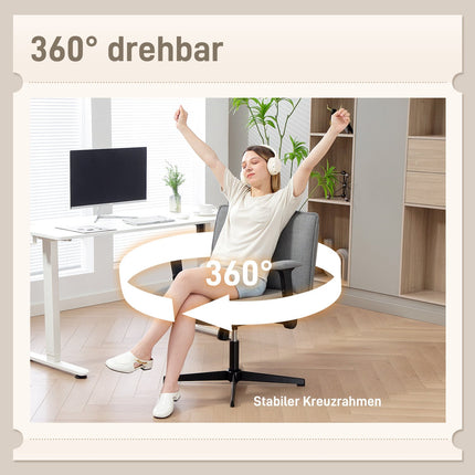Bürostuhl, klappbare Armlehnen, breite Leinenoptik, höhenverstellbar