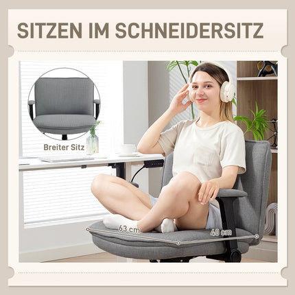 Bürostuhl, klappbare Armlehnen, breite Leinenoptik, höhenverstellbar