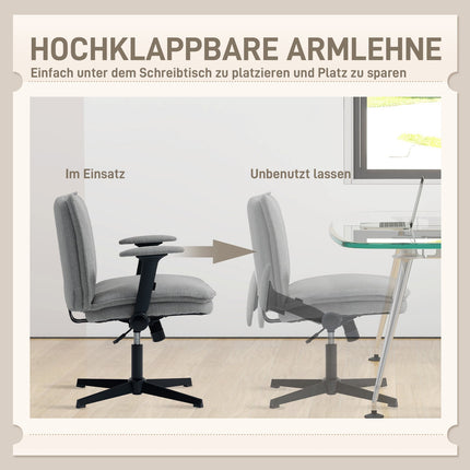 Bürostuhl, klappbare Armlehnen, breite Leinenoptik, höhenverstellbar