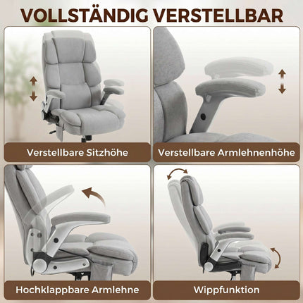 Bürostuhl, aufblasbare Lordosenstütze, hochklappbare Armlehnen, Hellgrau